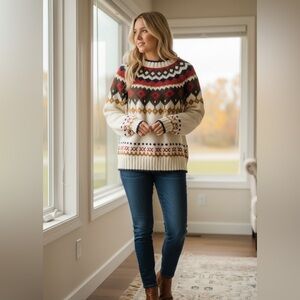 Vintage Womens Tabi Pullover Sweater, Icelandic - Fairisle Style, Size M, Cozy,